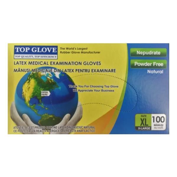 Top Glove Бели ненапудрени латексови ръкавици за преглед, размер XL Top Glove, 100 бр