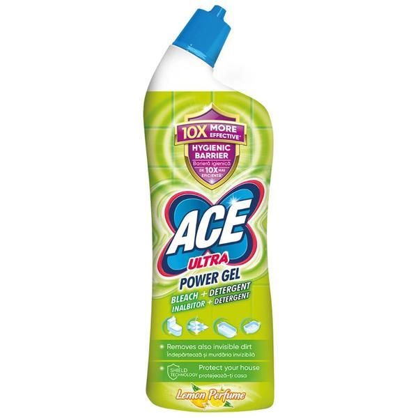 Ace Белина и препарат за тоалетна парфюм с лимон - ACE Ultra Power Gel Bleach + Парфюм с лимон, 750 мл