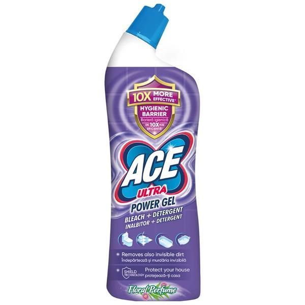 Ace Белина и препарат за тоалетна с флорален парфюм - ACE Ultra Power Gel Bleach + Floral Detergent Perfume, 750 мл
