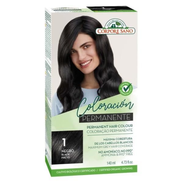 Corpore Sano Безамонячна перманентна боя за коса Corpore Sano, нюанс 1 Черен, 140 мл
