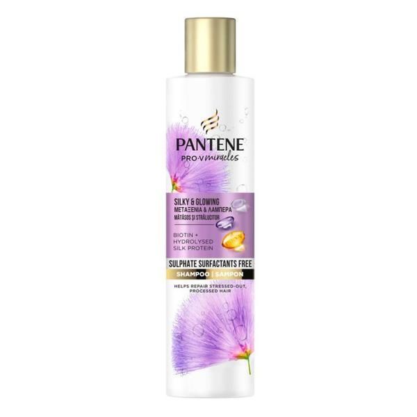 Pantene Безсулфатен шампоан за суха и груба коса - Pantene Pro-V Miracles Silk &amp; Glow Shampoo, 225 мл