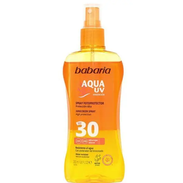 Babaria Бифазен фотозащитен спрей с ускорител на тен SPF30 - Babaria Biphasic Sunscreen Spray Aqua UV SPF30, 200 мл