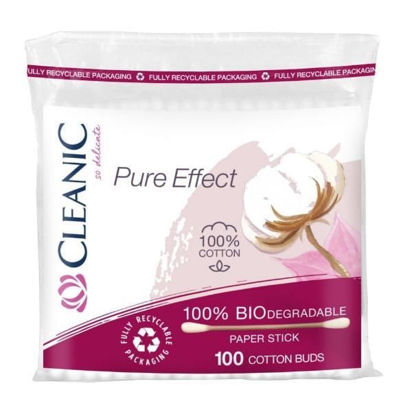 Cleanic Биоразградими памучни клечки за уши - Cleanic Pure Effect 100% 100 бр