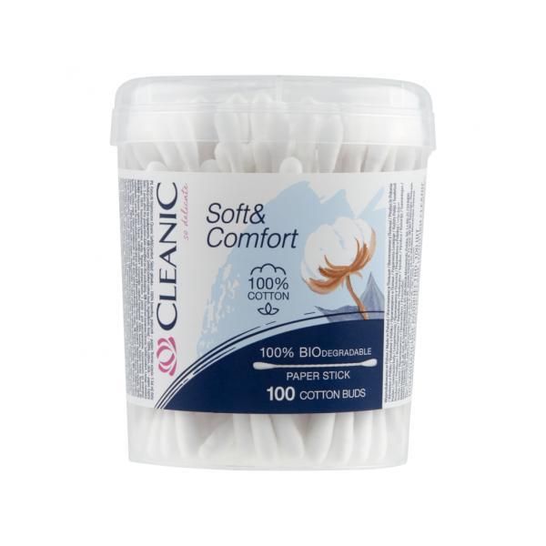 Cleanic Биоразградими памучни клечки за уши - Cleanic Soft &amp; Comfort 100% 100 бр