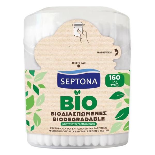 Septona Биоразградими памучни клечки за уши - Septona 100% Biodegradable 100% Cotton, 160 бр