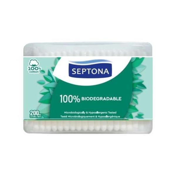 Septona Биоразградими памучни клечки за уши - Septona 100% биоразградими 100% памук, 200 бр/кутия
