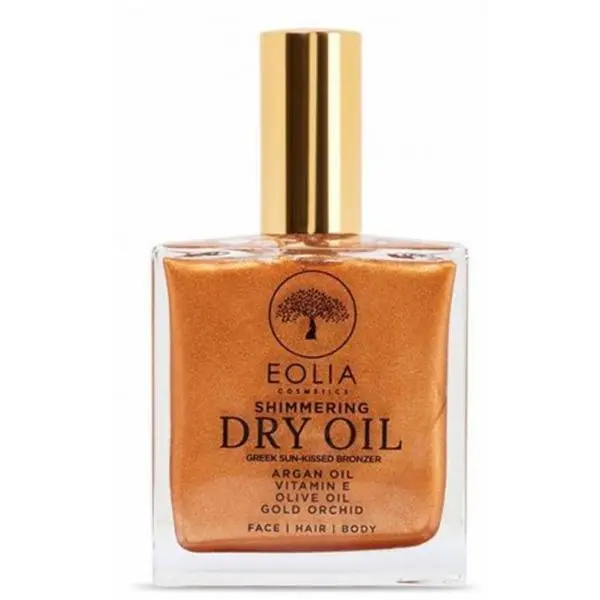 Eolia Cosmetics Блестящо сухо масло с бронзиращ ефект за тяло, лице и коса** - Eolia Cosmetics Shimmering Dry Oil Greek Sun-Kissed Bronzer, 100 мл