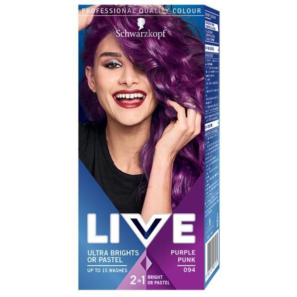 Live Боя за коса - Schwarzkopf Live Ultra 2 in 1 Brights или Pastel, нюанс 094 Purple Punk