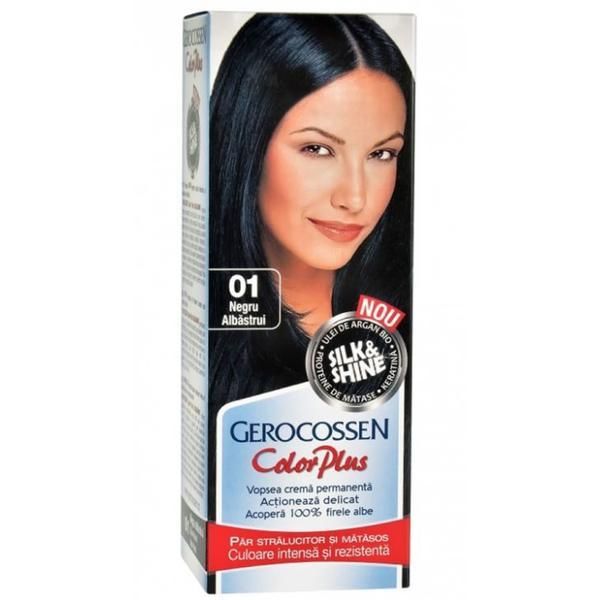 Gerocossen Боя за коса Silk&amp;Shine Gerocossen Color Plus, нюанс 0.1 Синьо черно, 50 г