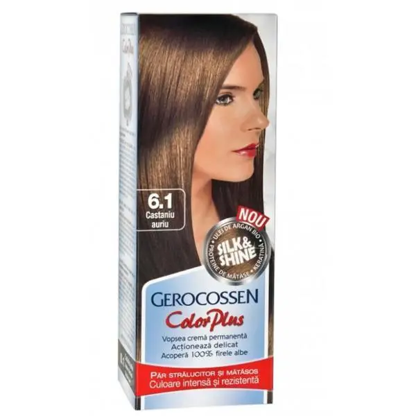 Gerocossen Боя за коса Silk&amp;Shine Gerocossen Color Plus, нюанс 6.1 Златисто кестеняво, 50 г