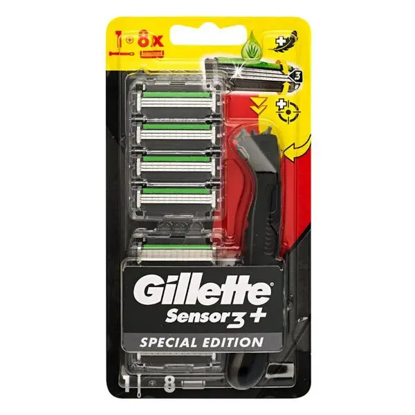 Gillette Бръсначка + 8 резервни части - Gillette Sensor 3+ Black, 1 бр