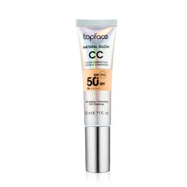 Topface CC крем със SPF 50+ UVB и UVA слънцезащита - Topface Natural Glow CC Color Correcting Cream &amp; Concealer, PT472.004, 30 мл