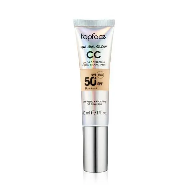 Topface CC крем със SPF 50+ UVB и UVA слънцезащита - Topface Natural Glow CC Color Correcting Cream &amp; Concealer, PT472.008, 30 мл