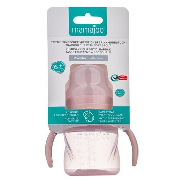 Mamajoo Чаша против изтичане с дръжки - Mamajoo Training Cup с мек накрайник, прахообразно розов цвят, 9+ месеца, 160 мл 1 бр