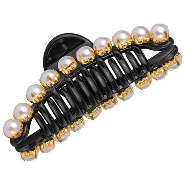 Lucy Style 2000 Черна шнола за коса с перли Lucy Style 2000, 3,5 x 7 см