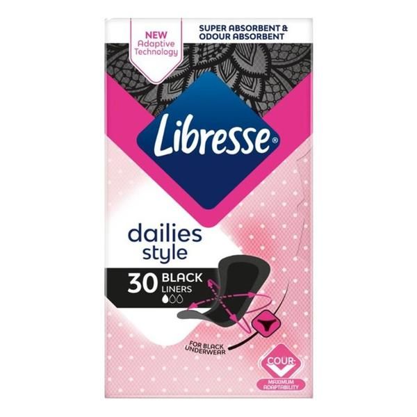 Libresse Черни абсорбиращи ежедневни подложки - Libresse Dailies Style Black Liners, 30 бр