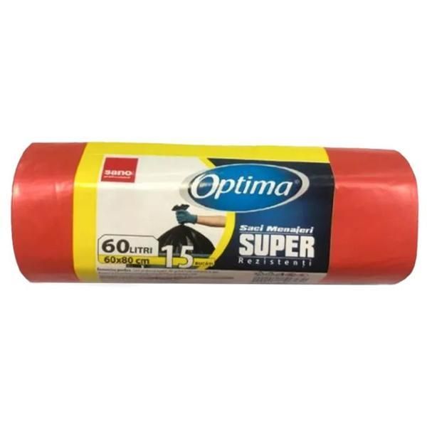 Sano Червени торбички за отпадъци - Sano Optima Super, 60 л, 15 бр