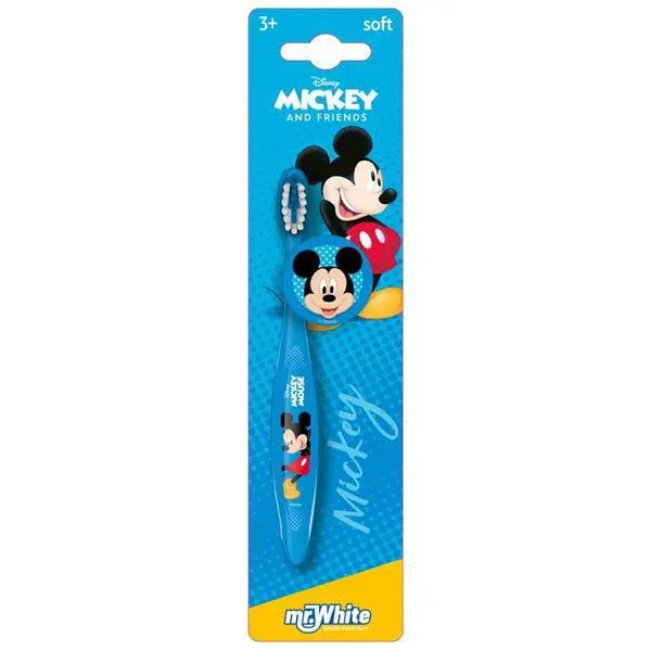 Mr. White Четка за зъби за деца - Mr. White Disney Mickey and Friends Mickey Mouse, мека, 3+, синя, 1 бр