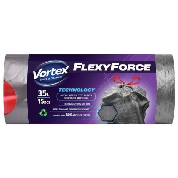 Vortex Чували за боклук със система за завързване - Vortex FlexyForce, 35 л, 15 бр
