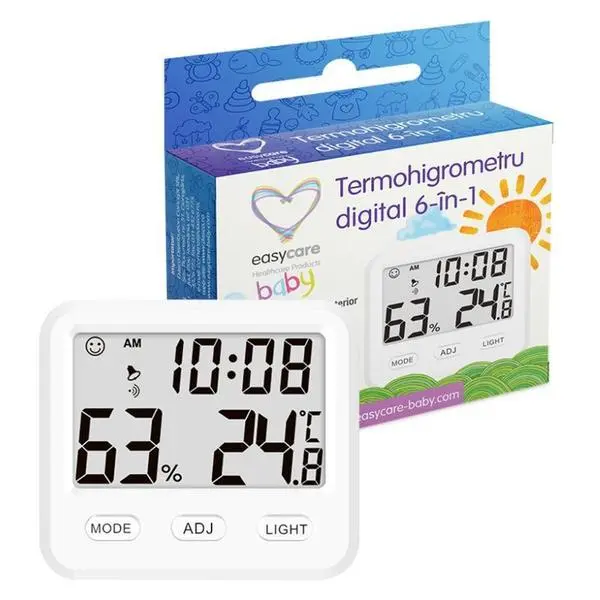 Easy Care Baby Цифров термохигрометър 6 в 1 - Easy Care Baby, бял, 1 бр.