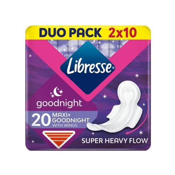 Libresse Дамски превръзки Wing Night Absorbents with Wings - Libresse Goodnight Maxi + with Wings, 20 бр