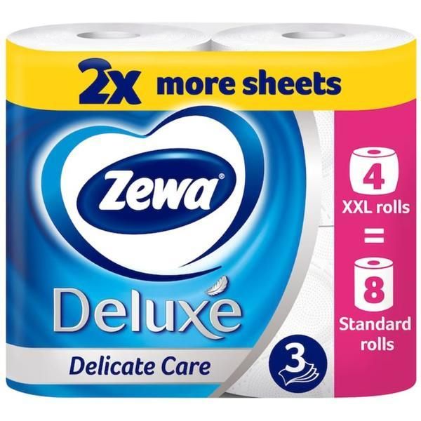 Zewa Деликатна тоалетна хартия от 3 слоя - Zewa Deluxe Delicate Care, 4 големи ролки