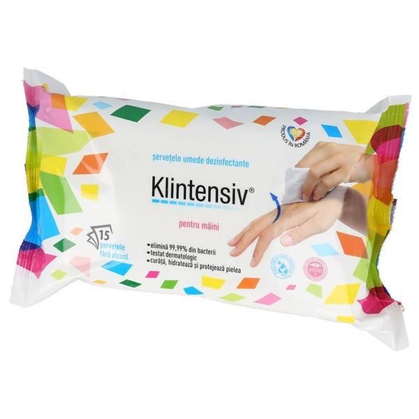 Klintensiv Дезинфекционни мокри кърпички за ръце Klintensiv, 15 бр