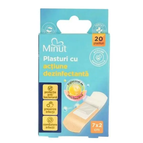 Minut Дезинфекциращи пластири, 7 x 2 см - Minut, 20 бр
