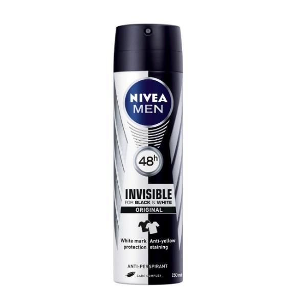 Nivea Дезодорант против изпотяване Invisible Spray за мъже - Nivea Men Invisible for Black &amp; White Original, 150 мл