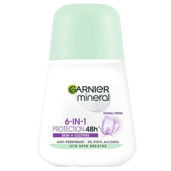 Garnier Дезодорант против изпотяване Roll-on - Garnier Mineral 6-in-1 Protection 48H, Skin + Clothes, 50 мл