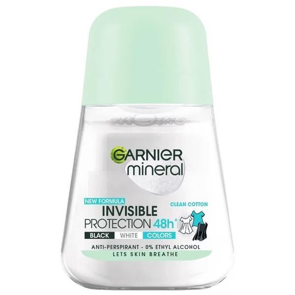 Garnier Дезодорант против изпотяване Roll-on - Garnier Mineral Invisible Protection 48h Black White Colours Clean Cotton, 50 мл