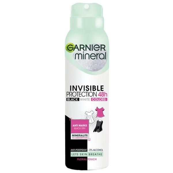 Garnier Дезодорант спрей против изпотяване - Garnier Mineral Invisible Protection 48h Black White Colours Floral Touch, 150 мл