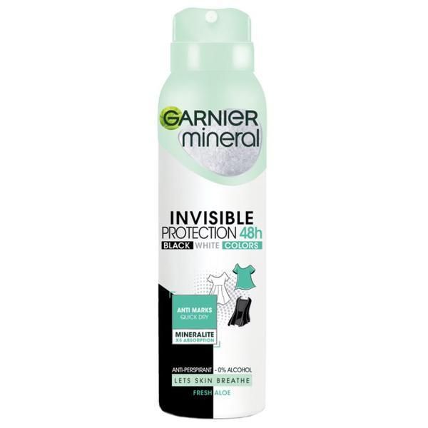 Garnier Дезодорант спрей против изпотяване - Garnier Mineral Invisible Protection 48h Black White Colours Fresh Aloe, 150 мл