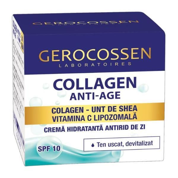 Gerocossen Дневен хидратиращ крем против бръчки със SPF 10 за суха кожа Collagen Anti-age, Gerocossen Laboratoires, 50 мл