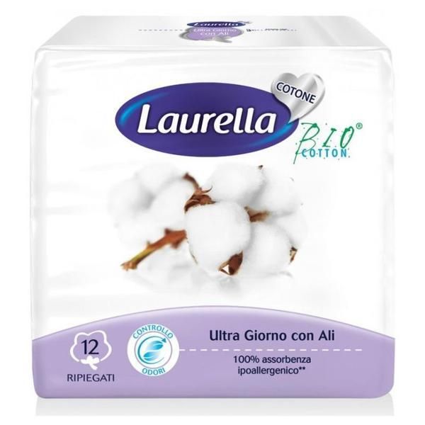 Laurella Bio Cotton Дневни абсорбенти с крила от органичен памук - Laurella BIO Cotton, 3 капки, 12 бр