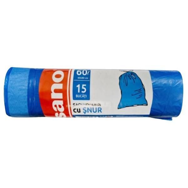 Sano Домашни торбички с шнур Sano, син цвят, 60 л, 15 бр