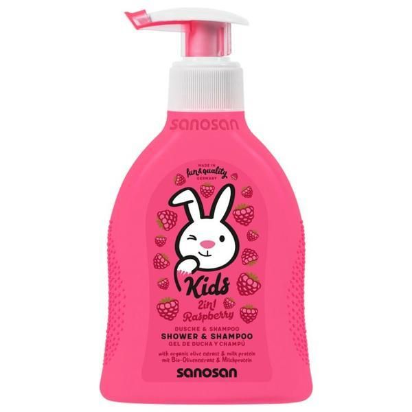Sanosan Душ гел и шампоан с аромат на малини Sanosan Kids Shower &amp; Shampoo, 200 мл