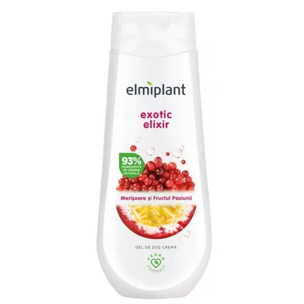 Elmiplant Душ гел с кремообразна текстура и вкус на червена боровинка и маракуя - Elmiplant Exotic Elexir, 750 мл