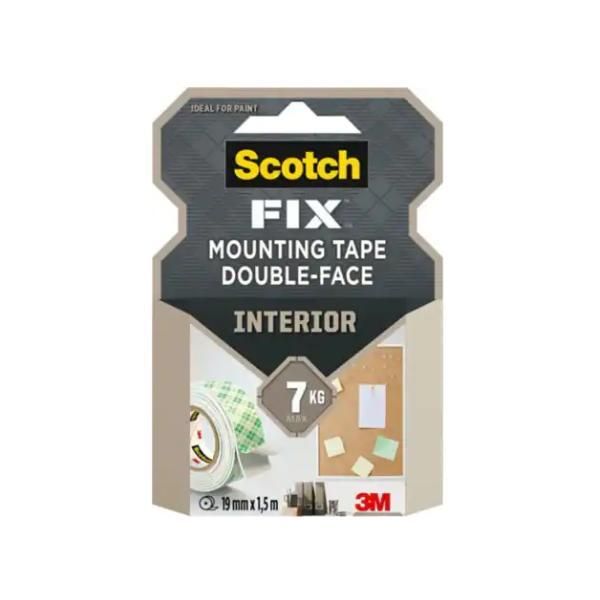 3M Двойно залепваща лента за монтиране на вътрешни повърхности - 3M Scotch Fix Монтажна лента Double-Face Interior 7 kg, 19 мм x 1,5м