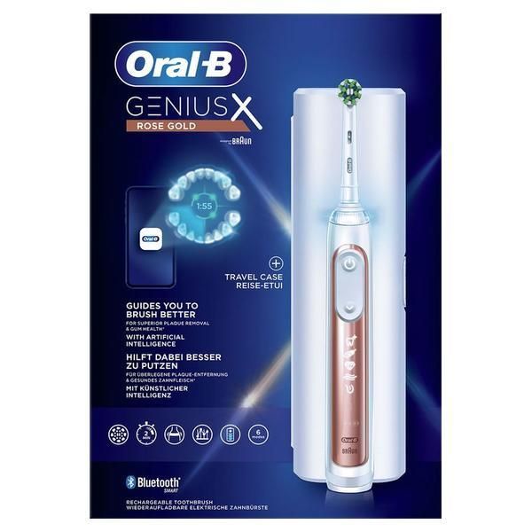 Oral-B Електрическа четка за зъби - Oral-B Genius X, Rose Gold + Travel Kit, 1 брой