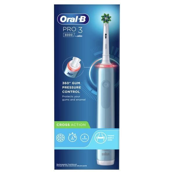 Oral-B Електрическа четка за зъби - Oral-B Pro 3 Cross Action, Blue, 1 брой