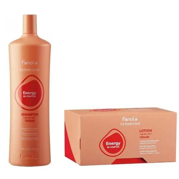 Fanola Енергизиращ пакет за фина и слаба коса - Fanola Vitamins Energy BE Complex: Шампоан, 1000 мл + Лосион, 12 ампули x 10 мл