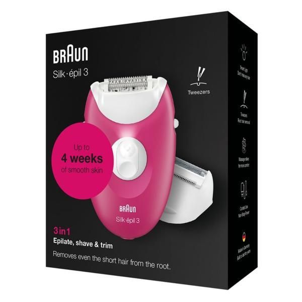Braun Епилатор - Braun Silk-epil 3 3-276, розово/бял, 1 бр