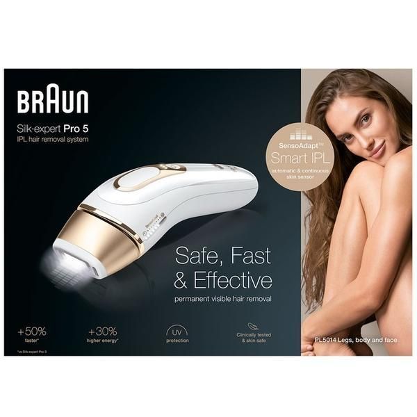 Braun Епилатор - IPL Braun Silk-expert Pro 5 PL5014 SensoAdapt Smartlight, бял/златен, 1 опаковка