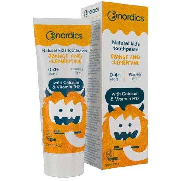 Nordics Естествена паста за зъби без брашно с портокали и витамин В12 за деца Nordics, 50 мл