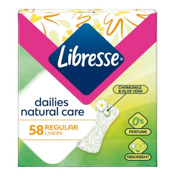 Libresse Естествени ежедневни абсорбенти без парфюм - Libresse Natural Care 0% Perfume Normal Daily Liners, 58 бр