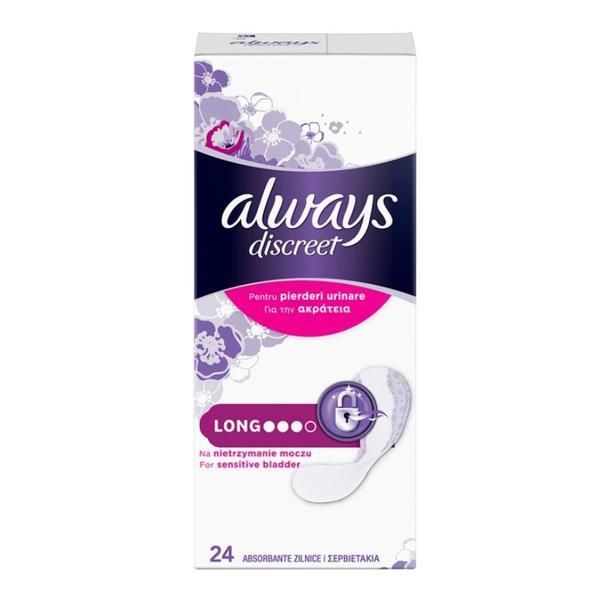 Always Ежедневни абсорбенти за уринарна инконтиненция Always Discreet For Sensitive Bladder, Long ,24 бр