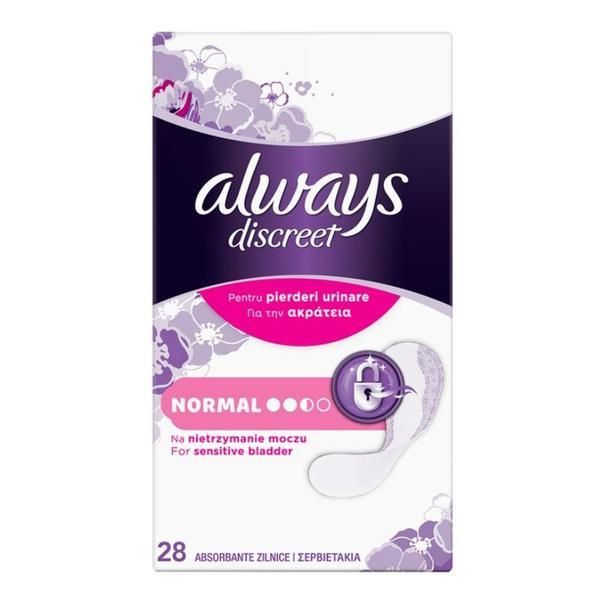 Always Ежедневни абсорбенти за уринарна инконтиненция Always Discreet For Sensitive Bladder, Normal, 28 бр