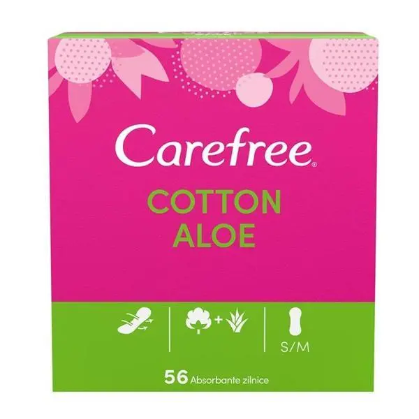 Carefree Ежедневни абсорбиращи превръзки с Алое - Carefree Cotton Aloe Pantyliners, 56 бр