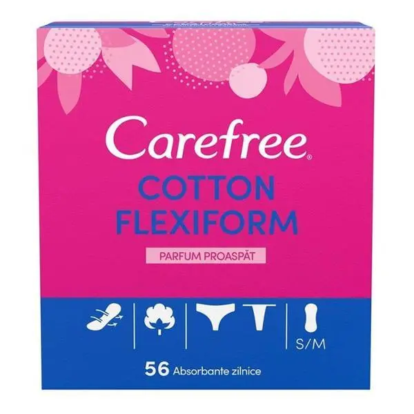Carefree Ежедневни дамски превръзки Flexiform Daily Absorbents Fresh Perfume - Carefree Cotton Flexiform, 56 бр
